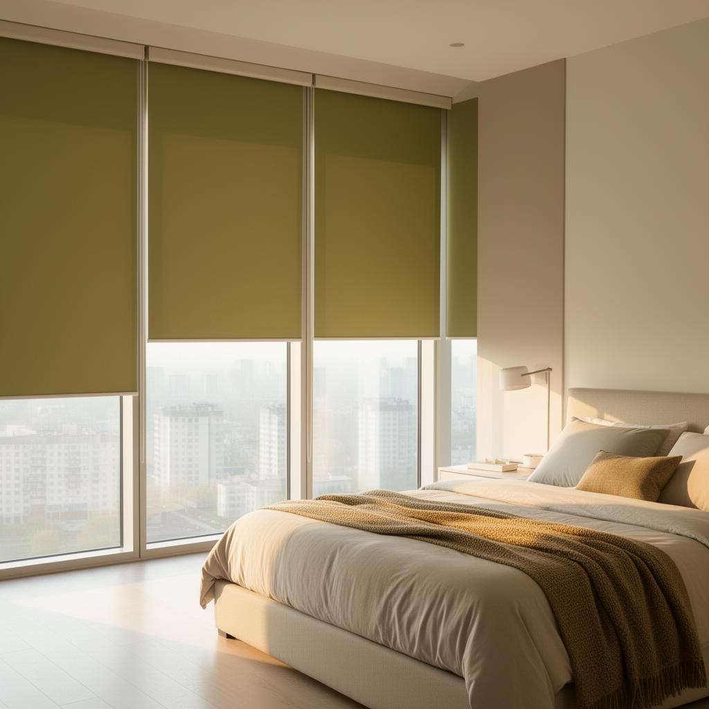 Custom blackout roller shades professionally installed in a Los Angeles bedroom
